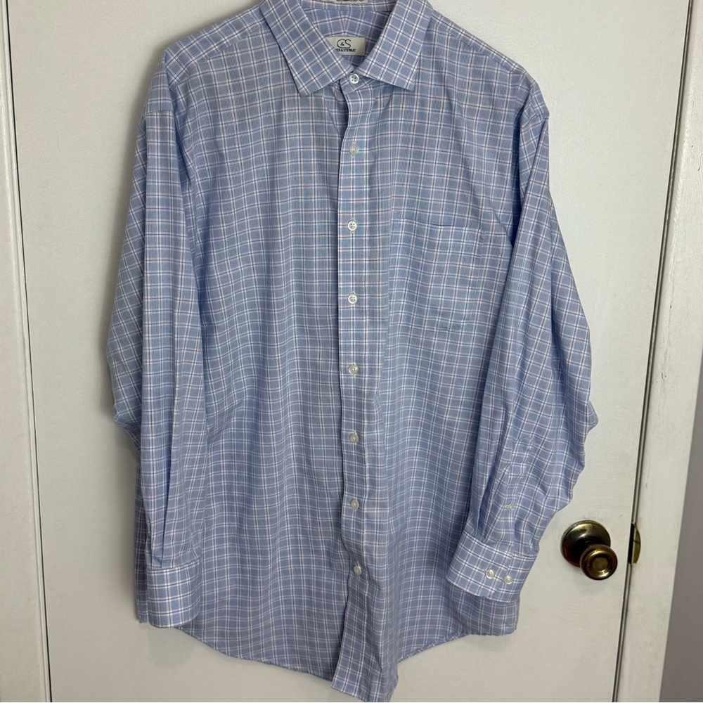 Cooper Stewart Classic Blue Checkered Mens Dress Shirt 165 Neck Cooper Stewart Classic Blue Checkered Mens Dress Shirt 165 Neck